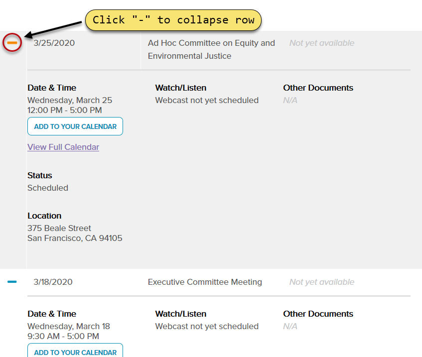 Click minus sign (-) to collapse row