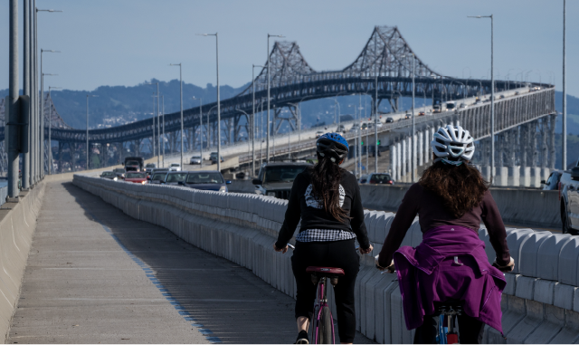 2022 Annual Report Cover image of bridge and bicyclists