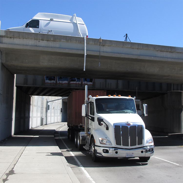 The Air District mobile sampling van is used to sample truck plumes from trucks traveling on a major arterial road enroute to the Port of Oakland
