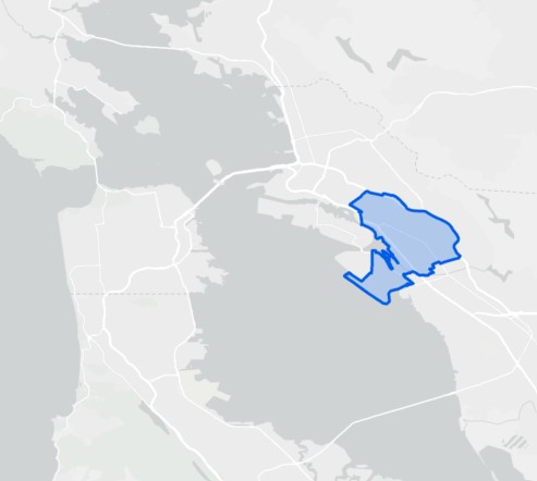 Map of Bay Area highlighting East Oakland