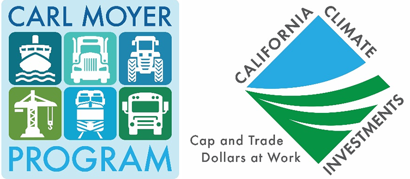 Carl Moyer Program logo and California Climate Investments Cap and Trade Dollars at Work logo